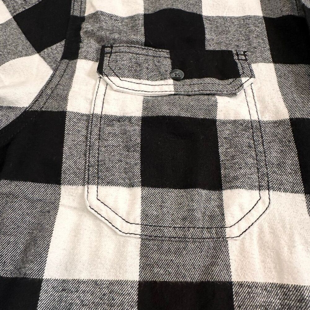 George Long Sleeve Button-Up Collard Shirt Flannel Plaid Black and White| Men Si - Picture 8 of 14